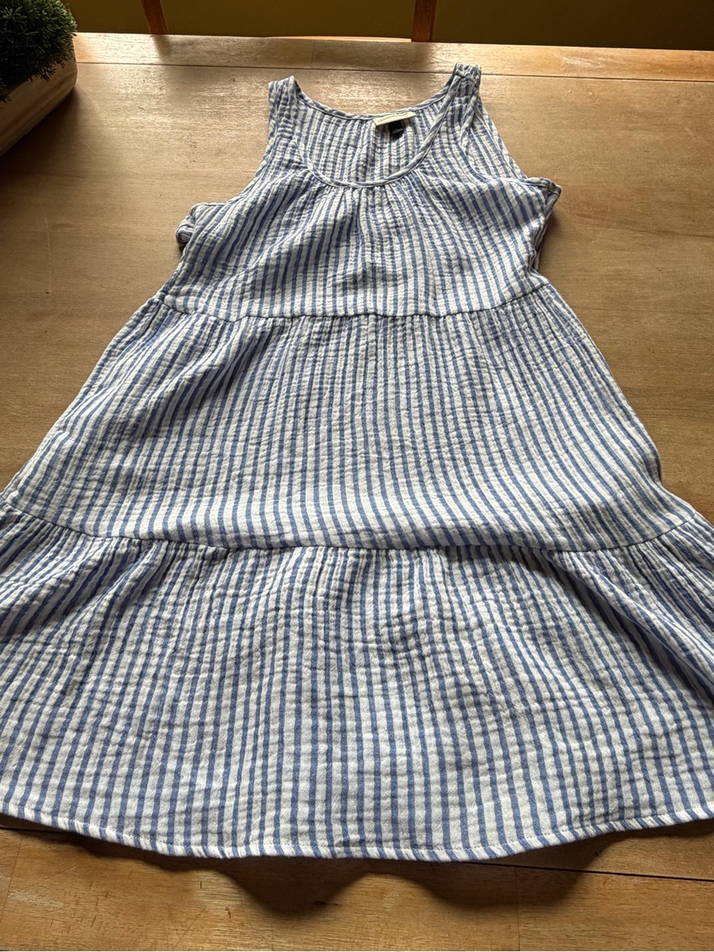Universal Thread Blue and White Striped Sleeveless Tiered Dress